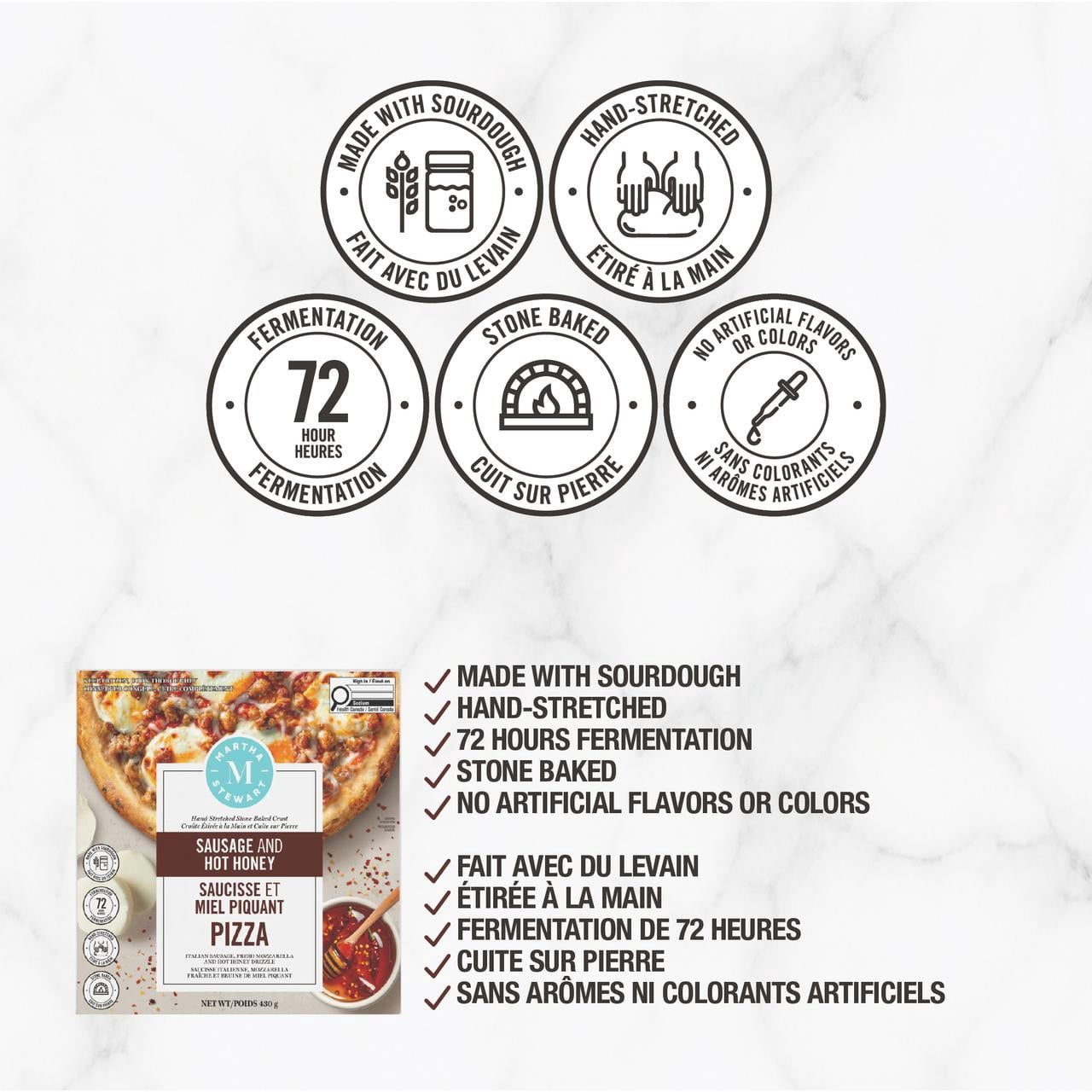 Pizza Martha Stewart à la saucisse et au miel piquant, 430 g