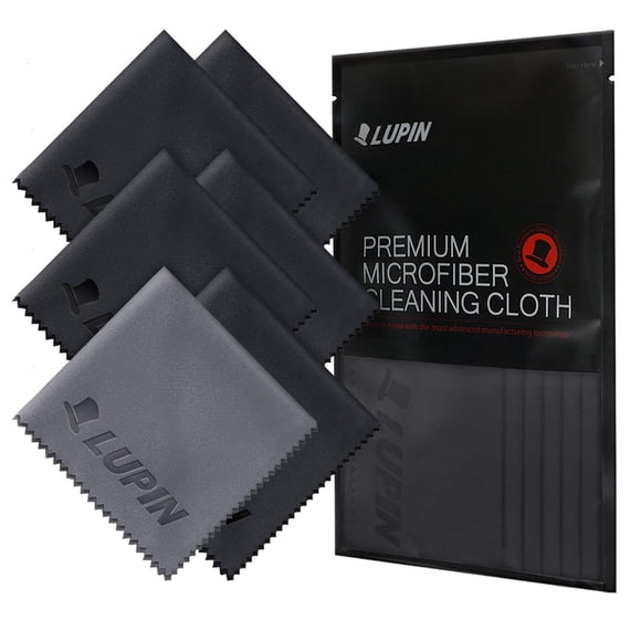 Lupin Microfiber Cleaning Cloths 6 Pack Premium Ultra Lint Free Polishing Cloth for Cell Phone Tablets Laptops iPad Glasses Camera Lens TV Screens & Other Delicate Surfaces - Black