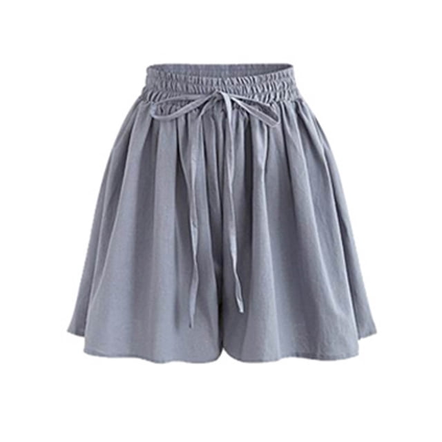 Diufon Chiffon Shorts for Women Elastic Waisted Ruffle Pleated Pants Solid Color Drawstring Shorts Pants