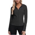 thumbnail image 1 of Craaazy Women's Solid Color Zipper Sun Protection Long Sleeve Sports Workout Hooded Shirts Gifts, 1 of 7