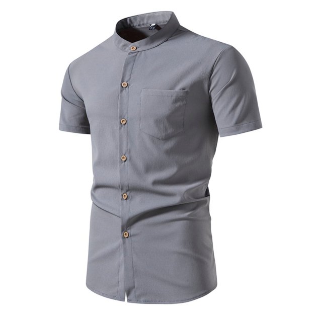 Birdeem Chemises pour Hommes Mode Décontractée Imprimé Col Rond Bouton Manches Courtes Chemise Blouse