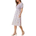 thumbnail image 4 of INSPIRE CHIC Robe d'Été pour Femme, Robe Midi à Fleurs Smockée, Encolure Carrée, Manches Courtes Bouffantes, m Violet, 4 of 7