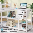 thumbnail image 4 of Tribesigns 55" L Shaped Desk with Drawer, Modern White Corner Computer Desk with Storage Shelves and Monitor Stand for Home Office, 4 of 5