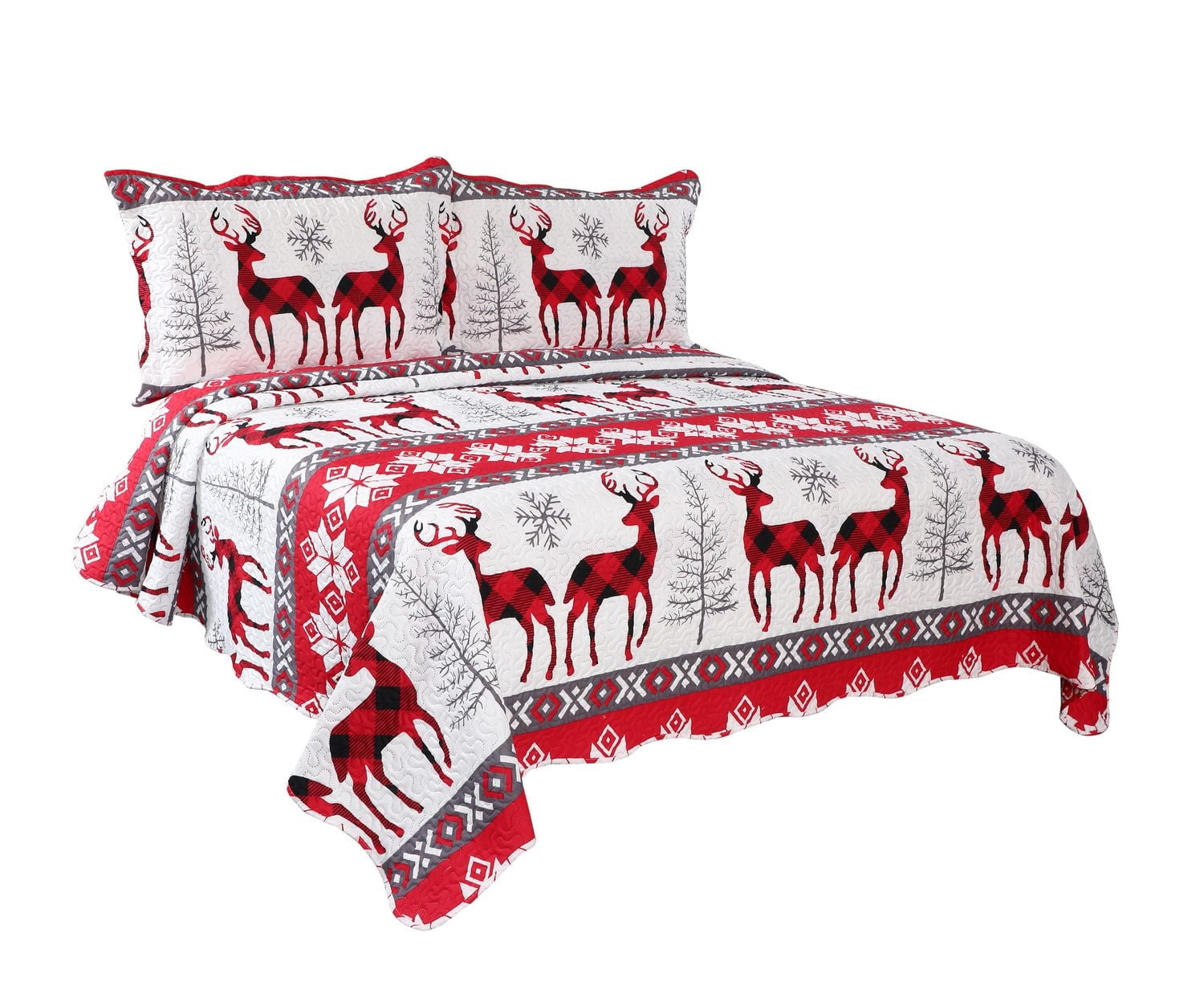 Marina Decoration Rich Printed Embossed Pinsonic Coverlet Bedspread Ultra Soft Bedding Summer Christmas Quilt Ensemble avec taies d'oreiller, motif flocon de neige de Noël et cerf