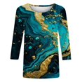 thumbnail image 5 of FAIWAD Femmes Bloc de Couleur 3/4 Chemises Col Rond Blouses Décontractées Élégantes Grande Taille Tunique de Sortie, 5 of 5