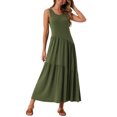 thumbnail image 2 of INSPIRE CHIC Robe d'Été Décontractée Sans Manches à Col Rond pour Femme, Ligne A, Fluide, à Volants, Maxi, L Vert Armée, 2 of 6