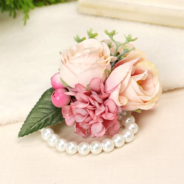 TopLLC Bangle Wrist Flower Stretchable Wedding Prom Party Hand Flower Bracelet A