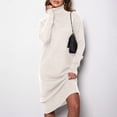 thumbnail image 2 of cfhntfmh Robes Chandails pour Femmes Tricot Doux Col Montant Manches Longues Robe Chandail Fête Décontractée Couleur Unie Robe Mini, 2 of 3