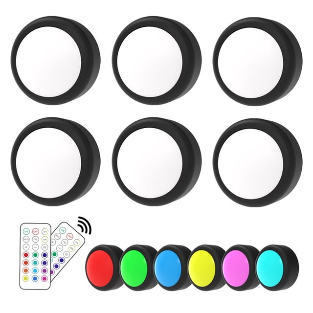 Amdohai 6PCS Puck Lights with Remote Control Under Cabinet Lights LED Color Changing Closet Light Battery Operated Under Counter Lights Stick-On Light