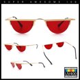 thumbnail image 2 of Lunettes de Soleil Hippie Funky à Demi-Cercle Court, Monture Plate, Demi-Cerclage Métallique, Or - Rouge, 2 of 7