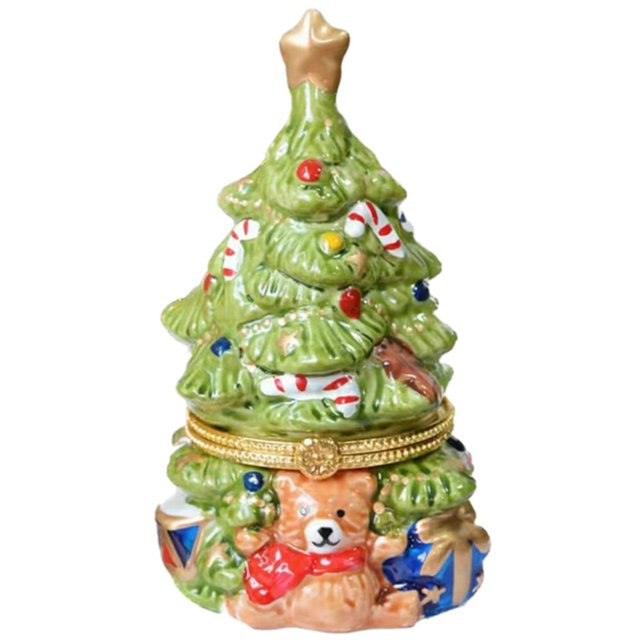 Christmas Tree Jewelry Box Ceramic Hinged Trinket Box Small Christmas Tree Figurine Organizer Home Tabletop Decor Christmas Gifts