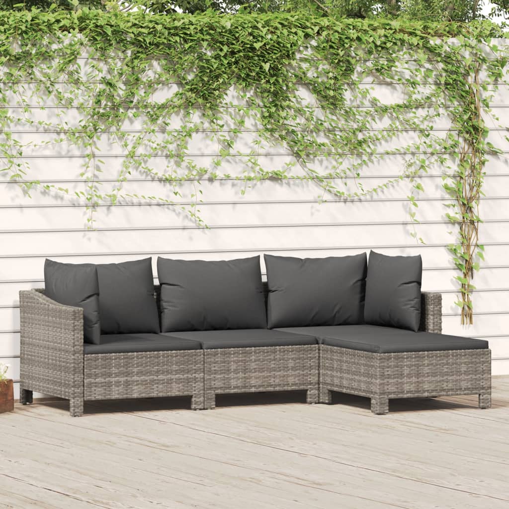 vidaXL Ensemble de Salon de Jardin 4 Pcs avec Coussins Gris en Rotin Poly