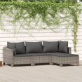 thumbnail image 1 of vidaXL Ensemble de Salon de Jardin 4 Pcs avec Coussins Gris en Rotin Poly, 1 of 5