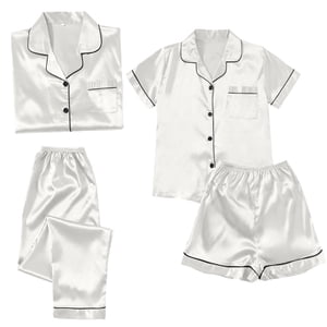 ZJXFGS Ensembles de pyjamas d'été pour femmes, Pyjama en soie, Pysama satiné pour femmes 4 Pièces Pyjamas manches courtes Vêtements de nuit et shorts ensemble Femmes Vêtements de salon, femmes Ensemble pyjama blanc 5XL