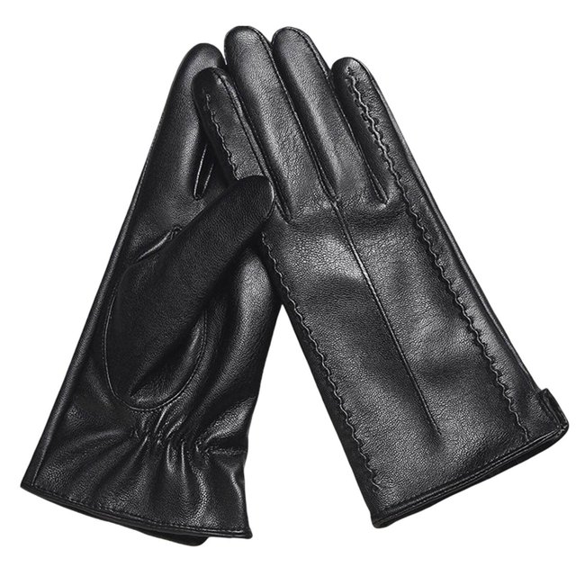 pitrice Mode Femmes Hiver Chaud Gants PU Cuir Souple Doublé pour la Course à Pied