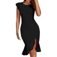 thumbnail image 3 of Robe d'Été pour Femmes 2024 Mode Grande Taille Nouvelle Robe à Volants à Manches Courtes Col Rond Ourlet Irrégulier Robe Formelle Rabais de 50 % Liquidation!, 3 of 6