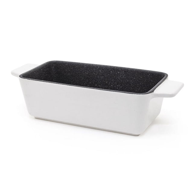 Starfrit THE ROCK Moule à Pain en Céramique de Forme Rectangulaire, Extérieur en Céramique Blanc et Intérieur Antiadhésif Noir Moucheté, avec Poignées Plates de Chaque Côté, Va au Four jusqu'à 428 °F, Conçu pour une Cuisson Saine avec Moins d'Huile et un Nettoyage Facile.