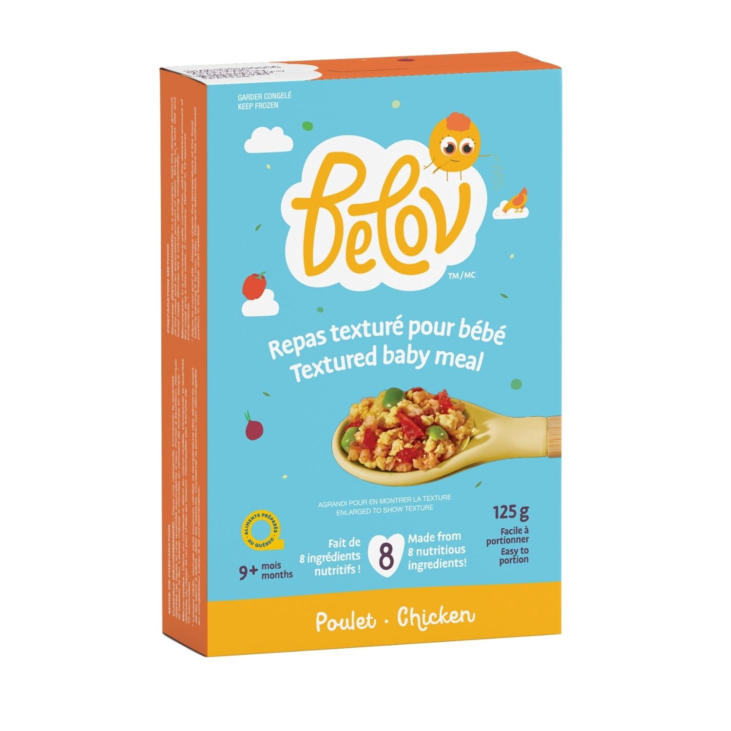 Belov Repas Texturé pour Bébé, Poulet, Aliment Surgelé pour Bébés dès 9 mois, 100 g