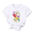 thumbnail image 1 of RKSTN Hauts d'Été pour Femmes 2024 Décontractés Coupe Ample Polyvalents T-Shirts Graphiques Mode à Imprimé Floral Respirants Manches Courtes Col Rond T-shirt Blouses, Cadeaux de la Fête des Mères, 1 of 5