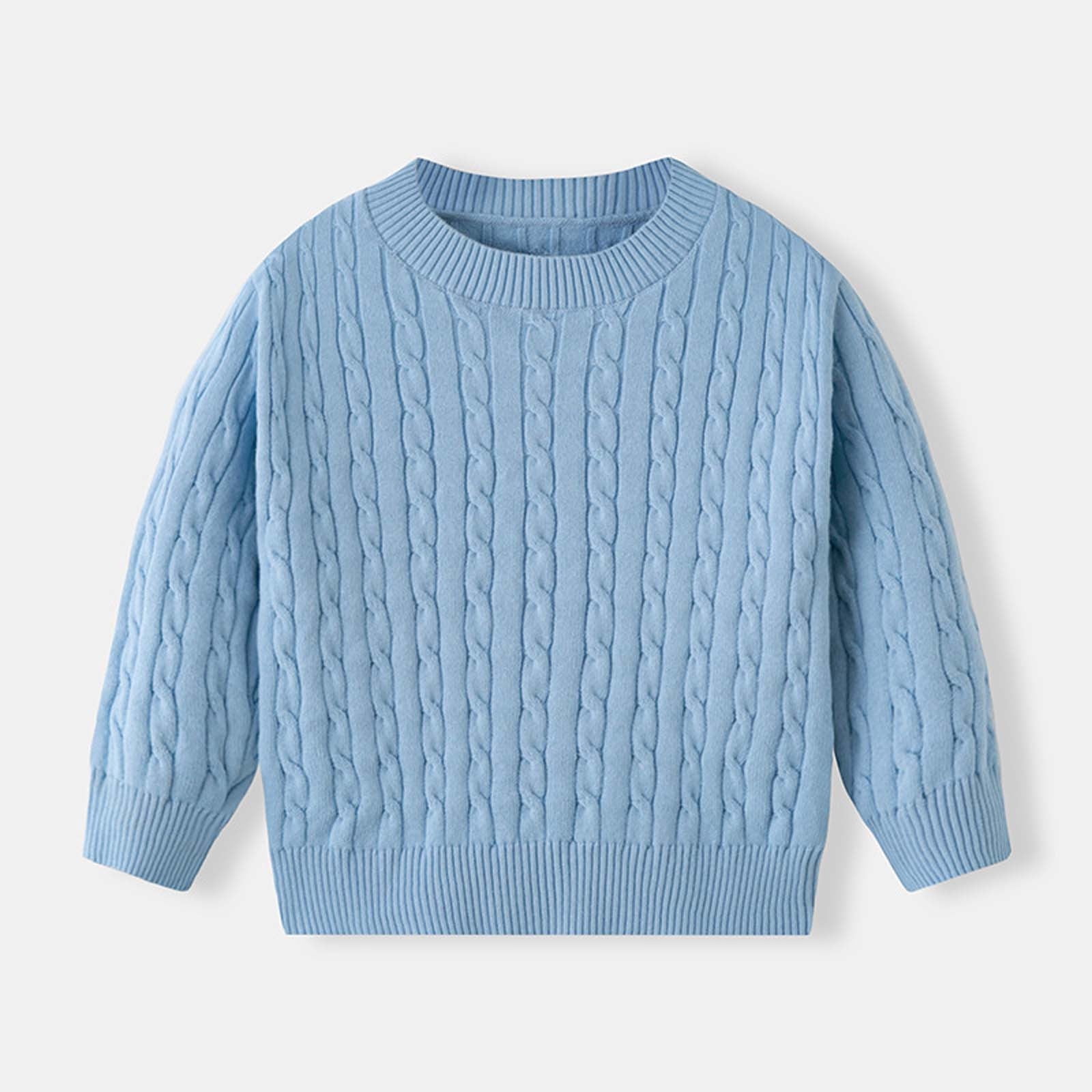 Cowsor Children's Solid Knit Cable Sweater Casual Long Lantern Sleeve Pullover Crew Neck Knitted Tops