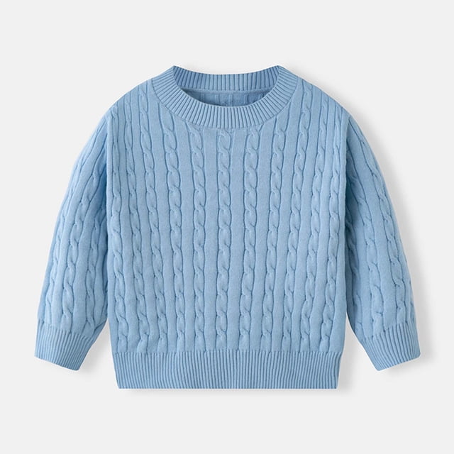 Cowsor Chandail Torsadé en Tricot Uni pour Enfants, Décontracté, Manches Longues Lanterne, Col Rond, Hauts Tricotés