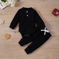 thumbnail image 2 of Baby Clothes Set Ribbing  Neck Long Sleeve Elastic and Loose Bow-knot Belt Trousers, 2 of 9