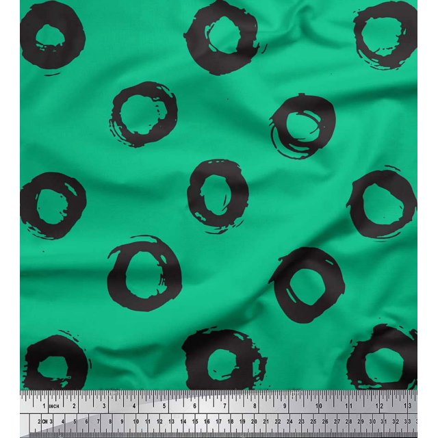Soimoi Green Georgette Viscose Fabric Line & Circle Geometric Fabric Prints By Yard 42 Inch Wide
