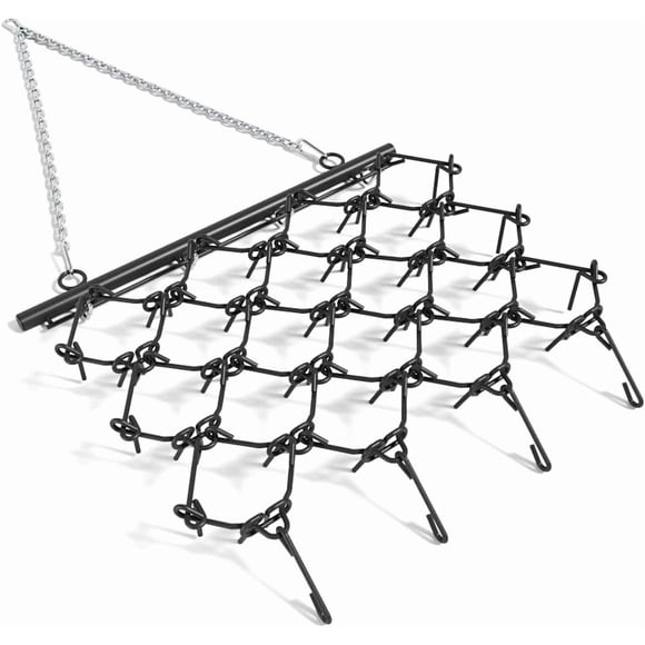 YUSAZENS 4x4Ft 1/2 Pouces Noir 65M2Si Acier Herse de Traction pour VTT avec Chaîne de Raccordement Cylindre Fixe Outil de Nivellement du Sol pour Aménagement Paysager