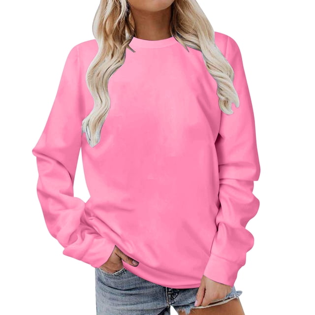 Chemise à Manches Longues Femme Manches Longues Chemises Décontractées Couleur Unie Col Rond Chandail en Molleton Col Rond Chandail Tunique Hauts Manches Longues Femmes Hauts Tunique Longue pour Femmes