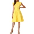 thumbnail image 2 of INSPIRE CHIC Robe-Chemise pour Femme Manches Cap Pointes Col à Pointes Taille à Nouer Boutons Mi-Longues Jaune TP, 2 of 7