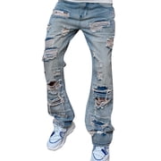 Ketyyh-chn99 Hommes Jeans 2024 Chaussure Relaxée Jean Coupe Loose Short Pantalons Homme Denim Jeans Confort Relacée Couleur Solide Pantalon Loose Ripped Jeans Retro Casual Blue,M-32