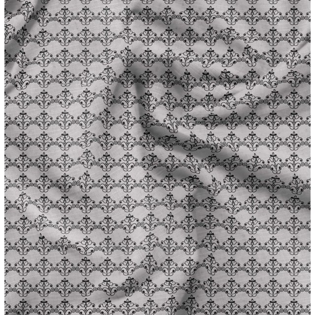 Soimoi Gray Rayon Fabric Fleur_de_lis Damask Print Fabric by Yard 56 Inch Wide