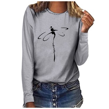 CEHVOM T-shirt Décontracté pour Femme à Imprimé, Col Rond, Manches Longues, Coupe Ample