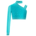 thumbnail image 3 of Manyakai Kids Girls Shiny Rhinestone Jazz Latin Modern Lyrical Dance Crop Tops Irregular Shoulder Blue Green 8, 3 of 7