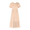 thumbnail image 5 of Penkiiy Robe T-Shirt d'Été Décontractée pour Femme à Manches Courtes, Col Rond, Basique Évasée, Fluide, Plage, Vacances, Robe Soleil, TG, Beige, 5 of 5