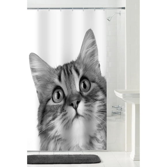 Mainstays Peeking Cat PEVA Shower Curtain, 70" x 72", Black