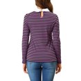 thumbnail image 3 of INSPIRE CHIC Blouse à Rayures Contrastées pour Femme à Col Peter Pan à Manches Longues Violet Noir 2TG, 3 of 8