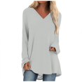 thumbnail image 1 of KIHOUT Spring Winter Womens Tops Solid Color T-shirt Long Sleeves Blouse V-Neck Casual Mid-Length Blouse Tops, 1 of 5