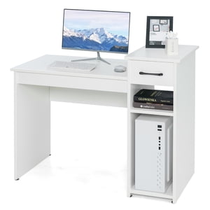 Costway Bureau informatique PC Table d'ordinateurs portables avec tiroir et étagère Meubles de bureau à domicile Blanc