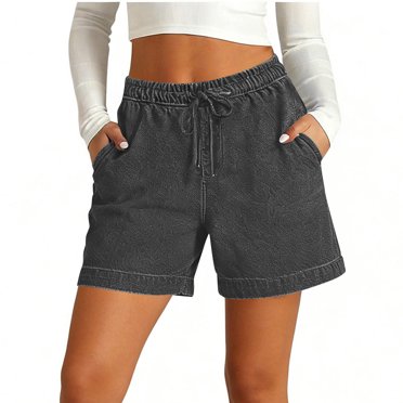 Legging Shorts with Pockets for Women Stretch Denim Like Elastic Casual Cropped Shorts Solid Color 1 Pc