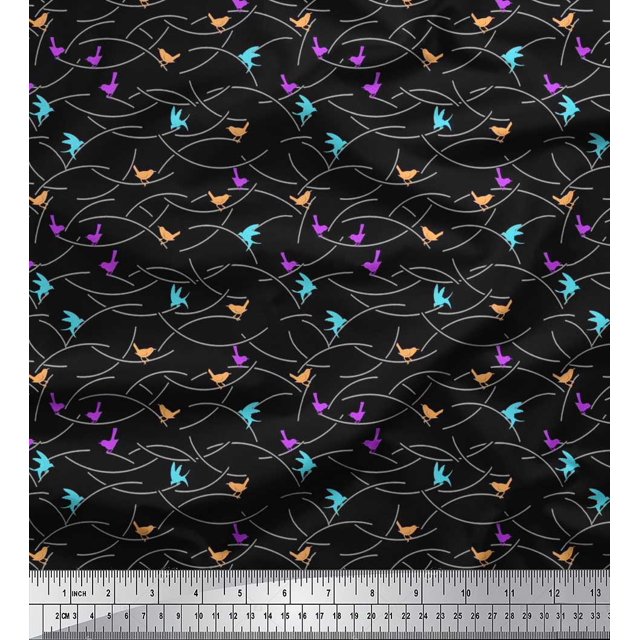 Soimoi Moss Georgette Fabric Bird Artistic Printed Fabric 1 Yard 42 Inch Wide