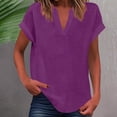 thumbnail image 2 of WEIYLL Womens T Shirts Summer Loose Fit V Neck Curved Hem Flowy Solid Purple Tops Sizes S, 2 of 5