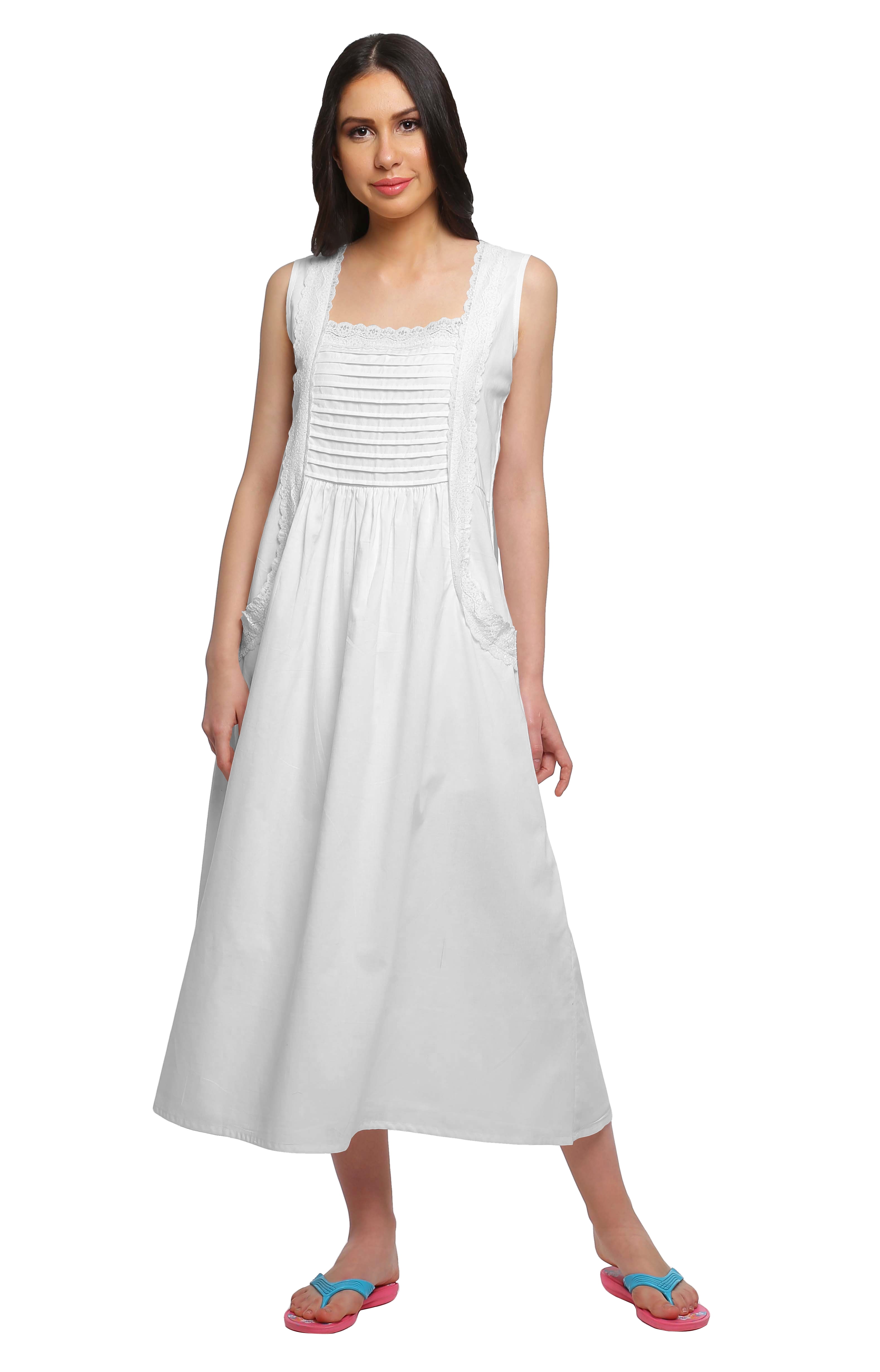 Moomaya Robe de Nuit Évasée Trapèze pour Femme en Coton Plaqué avec Patte de Boutonnage