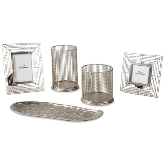 Ashley Furniture Dympna Ensemble de 5 Pcs d'Accessoires Décoratifs en Métal Argenté