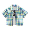 thumbnail image 1 of GDREDA Not Dressed for Boys Shirt Small And Medium Sized Children's Fashion Shirt With Collared Front Checkered Short Sleeves And Button Fastening. Dark Green,11-12 Years, 1 of 4