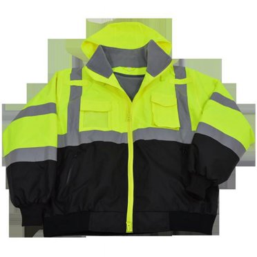 Petra Roc LBBJ-C3-L Jacket Lime & Black ANSI-ISEA & EN471 Class 3 Waterproof Bomber with Removable Fleece Liner, Large