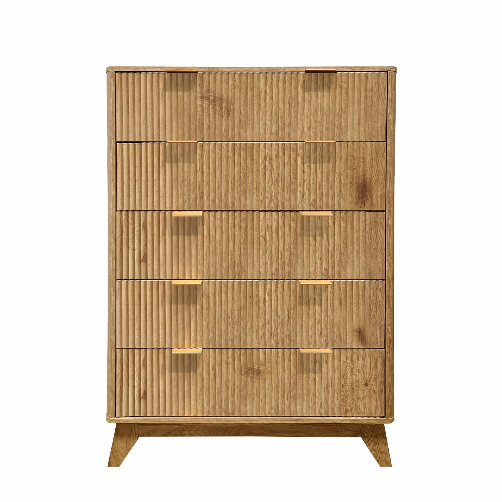 Fluted 5 Drawers Dresser, 48" Tall Modern Chest of Drawers, Curved Profile Design, Wood Drawer Organizer for Bedroom, Living Room, Hallway, Entryway, Oak