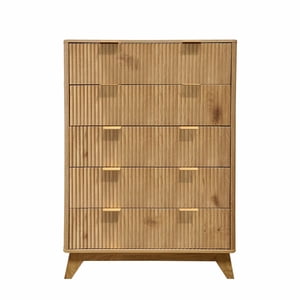Fluté 5 Dressers Dresser, 48" Grand coffre moderne de tiroirs, conception de profil courbé, organisateur de tiroir en bois pour chambre à coucher, salon, hall d'entrée, chêne