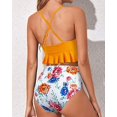 thumbnail image 4 of Women Two Piece Swimsuits High Waisted Ruffle Flounce Bikini V Neck Tummy Control Bathing Suit Yellow Floral (S, 4 of 5