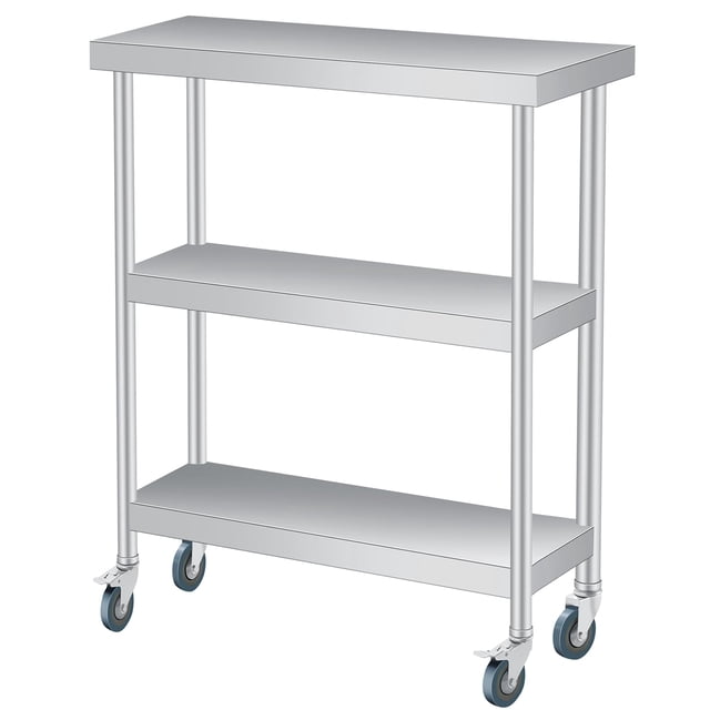 Edtara Stainless Steel 3-Tier Shelving Unit, 400lbs Load Capacity Storage Shelf With Adjustable Leveling Feet, Ideal for Home Kitchens, Commercial Pantries and Garage Organization